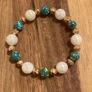 Handmade Beaded Bracelet w/ Plated Quartz, Lava Stone, and Howlite